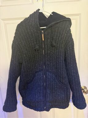 Women's Hooded Zip-Up Knit Jacket - Charcoal Gray